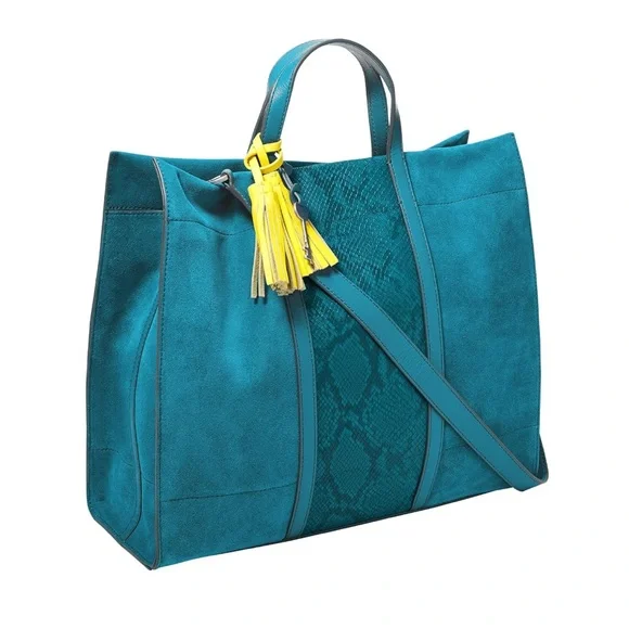 FOSSIL CARMEN LEATHER SHOPPER TOTE - LAGOON (NEW) - Picture 1 of 6